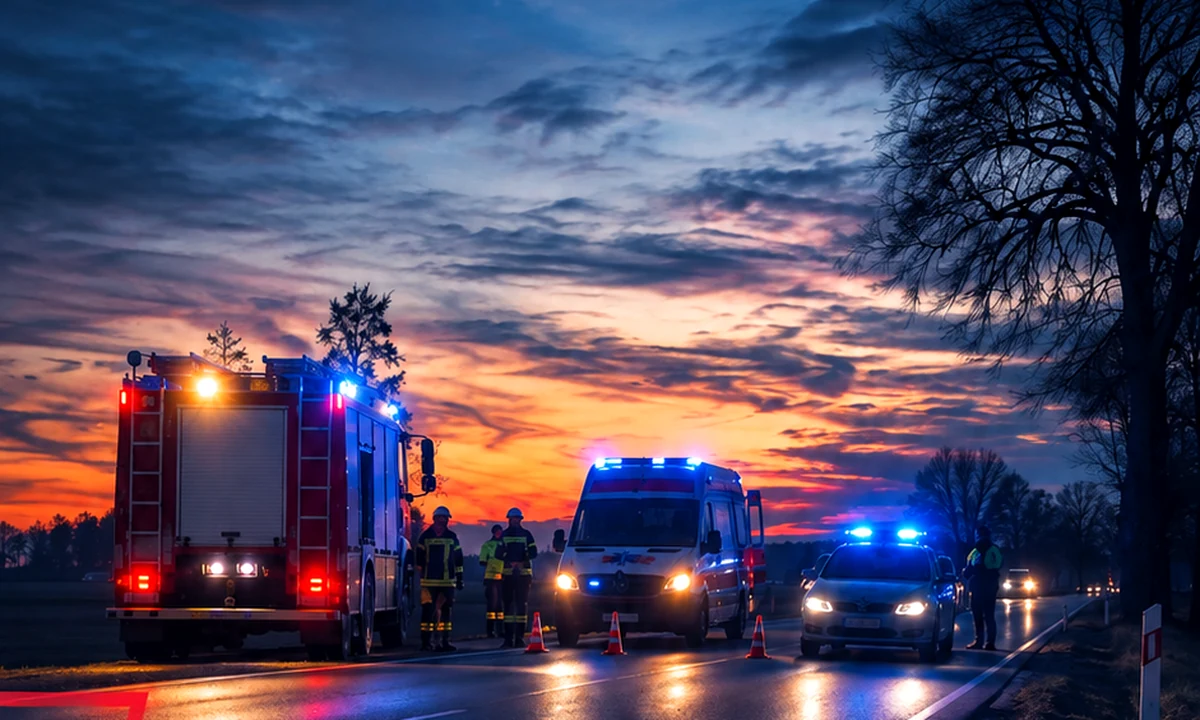 Służby ratunkowe i policja podczas zabezpieczenia zdarzenia drogowego
